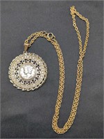 1943 Mercury silver dime rhinestone pendant and