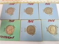 (6) 1955 Jefferson Nickels