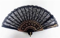 Vtg Black Spanish Lace Floral Folding Fan