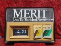 Lighted Merit Cigarettes Clock sign. Works.