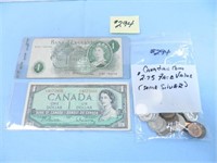 $2.75 Face Value Canadian Coins & $4 Paper Money