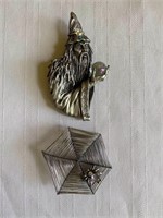 Wizard and Spider in Web Brooches