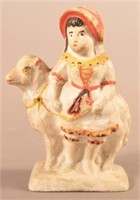 PA 19th C. Molded Chalkware Girl with Lamb Figure.