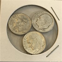 SILVER Roosevelt Dime Lot x 3