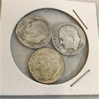 SILVER Roosevelt Dime Lot x 3