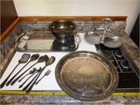 Vintage Silver Plate Serving Trays, Bowl & Utensil