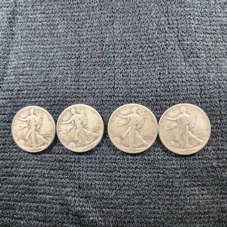 4 1941 Walking Liberty Half Dollars, 90% Silver