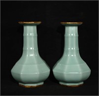 Chinese ru kiln gilt porcelain vase pair