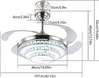 42" Modern K9 Crystal Ceiling Fan with Lights, Thr