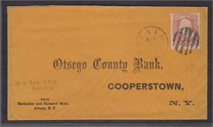 US Stamps #65 tied on Cover to Ostego County Bank
