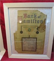 1915 Bank of Hamilton Ontario Framed Calendar OLD
