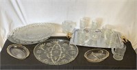 (4) Crystal Glass Serving Plates, Metal Mirror