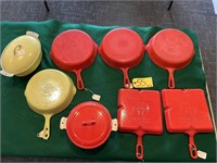 8-Porcelain Griswold yellow and red items