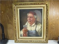 ~ Framed Oil On Canvas Wine Maker With Gobblet
