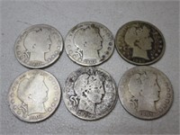 (6) 1900-02 Barber Silver Half Dollars H