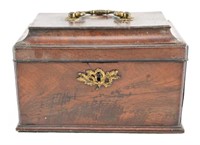 Hinged Burl finish dresser top box with brass