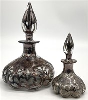 2 Art Nouveau Sterling Silver Overlay Vanity Jars