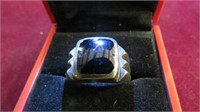 MENS .925 STERLING RING W/BLACK STONE SIZE 12