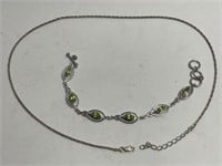 STERLING SILVER BRACELET WITH GREEN STONES AND