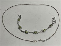 STERLING SILVER BRACELET WITH GREEN STONES AND