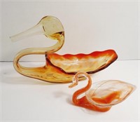 Vintage Art Glass Swan Dishes
