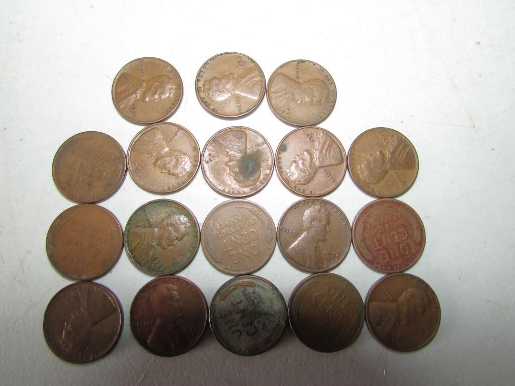 Lot of 18 Wheat Pennies Various Years