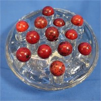 13 Red Swirl Opaque Vintage Marbles w/Glass Frog