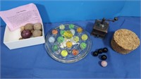 4 Clay Marbles, 4 Clay Shooters, Glass Marbles &