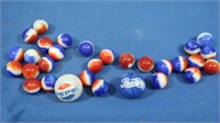 28 Glass Pepsi Marbles & 2 Shooters