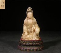 Chinese Soapstone Hand Carved Guanyin Figurine