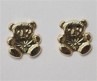 14K Yellow Gold Teddy Bear Earrings
