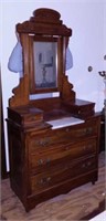 Antique carved walnut 5 drawer dresser w/ tilt