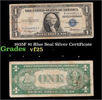 1935F $1 Blue Seal Silver Certificate Grades vf+