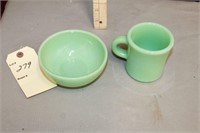 Fire King jadeite mug and bowl