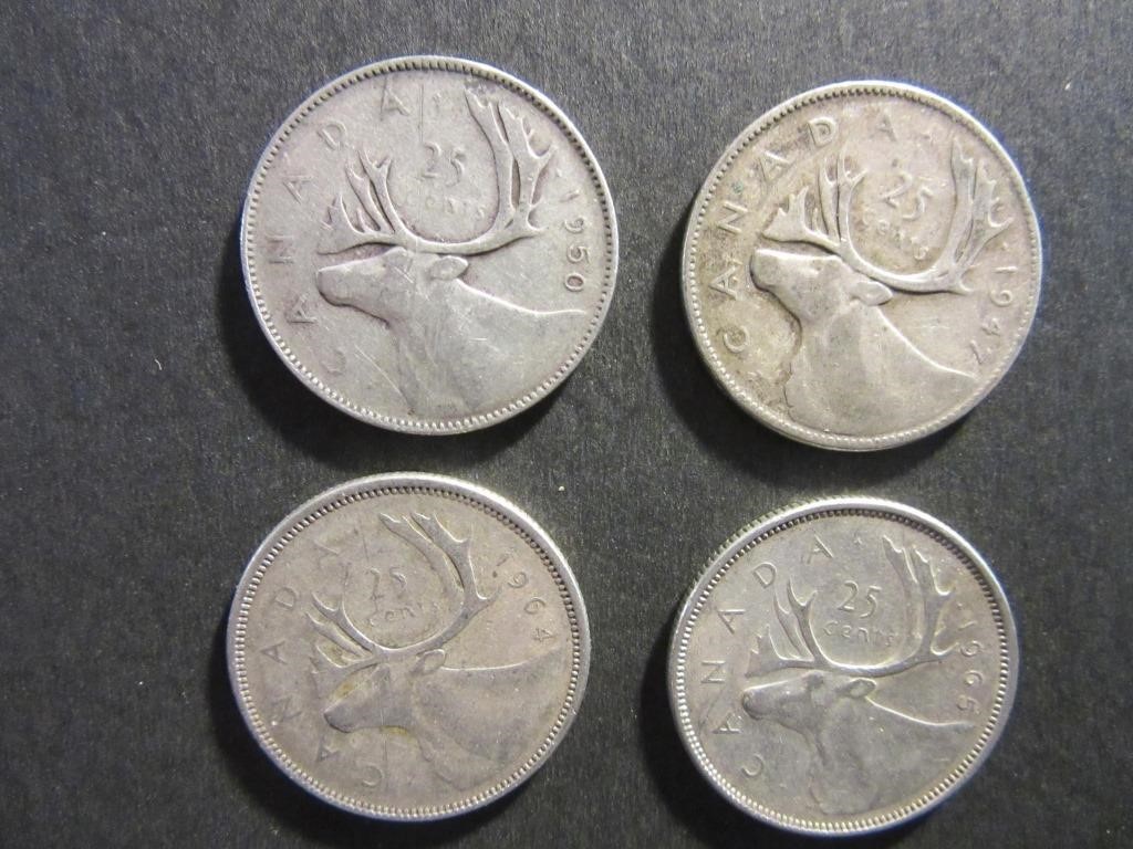 Silver Canadian 25 Cent Coins