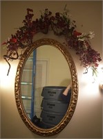 Oval Wall Mirror & Floral Wall Hanger