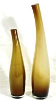 LOT OF 2 UNIQUE MODERN TALL ART GLASS VASES