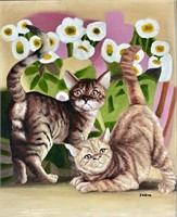 MARY FEDDEN OIL ON BOARD CATS