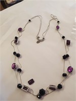 Silvertone Necklace, Purple Stones, 1 Loose