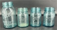 4 Ball Blue Glass Perfect Mason Jars