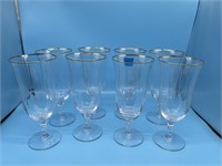 Set Of 8 Oneida Crystal Glasses With Gold Rim