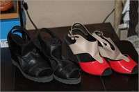 Two pairs of heeled shoes, wedges, size 6