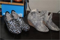 Two pairs of animal print shoes,