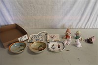 Norway plate & napkin, Japanese bowls, figurines