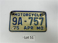 Vintage 1975 Motorcycle License Plate