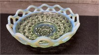 Vintage Uranium Lace Opalescent Glass Bowl 6" Diam