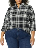 Womens Long-Sleeve Plaid Flannel Shirt-XXL