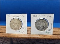1-1964 AND 1 1965 UNC 50 CENT COINS