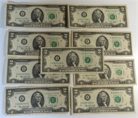 Nine (9) 1976 $2 FRN