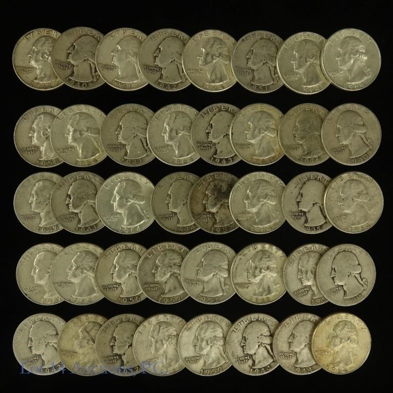 90%-Silver Washington Quarter Roll (40)